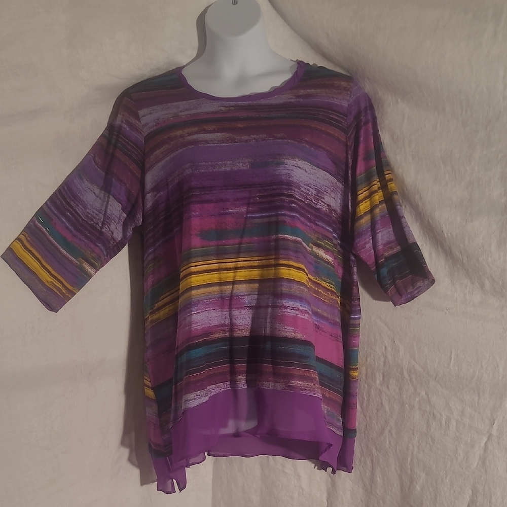 LOGO by Lori Goldstein Multicolor Striped Blouse